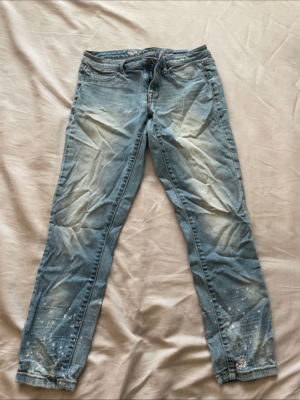 Mossimo Supply Co. Light Blue Skinny Jeans with Paint-Splash Detail